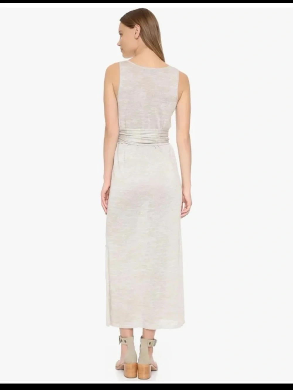 Theory Linen Blend Dantine Sag Harbor Tie Waist Wrap Midi Dress Oatmeal 
Medium - Picture 2 of 14